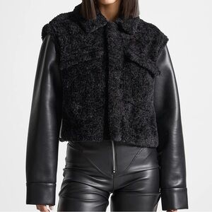 Manière De Voir - Plush Jacket With Vegan Leather Sleeves - - size 0 - XS
